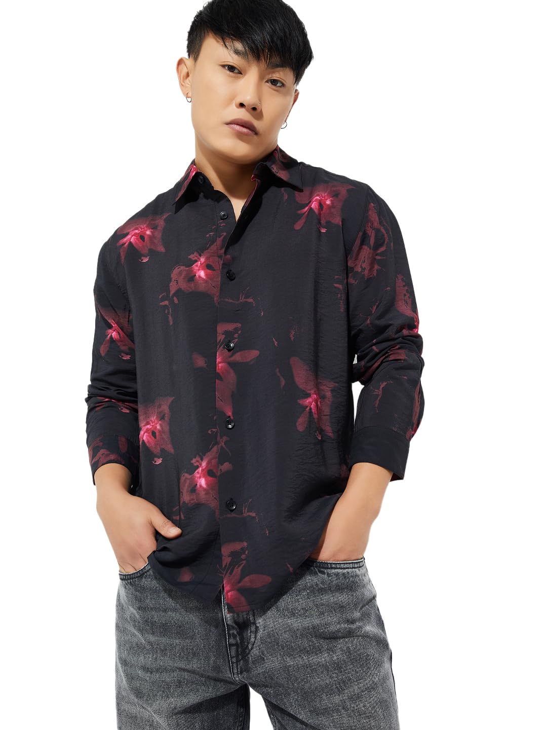 Max URB_N Men Printed Regular Fit Shirt (Black_L)