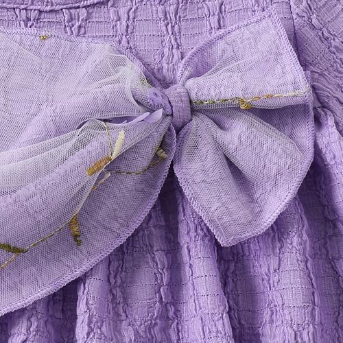Hopscotch Girls Lavender Full Sleeves Bow Applique A-Line Dress for Age (7-8 Years)