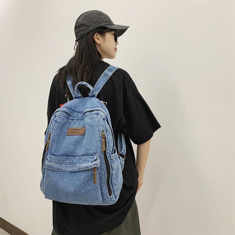 ZAINTO® Denim Backpack for Women | Vintage Light Blue Daypack | Eco-Friendly Premium Denim, Lightweight & Durable | Stylish College & Office Backpack with Multi Pockets for Daily Use (Lightblue)