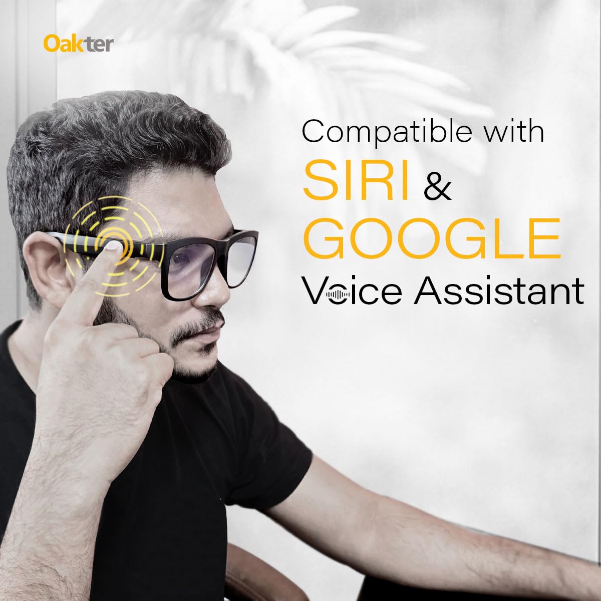 OAKTER Smart Glasses with Wireless Bluetooth | Hands-Free Calling | Open Ear Music | Sport Headset | Intelligent Eyewear | Connect with Your Mobile/Tablet | Black