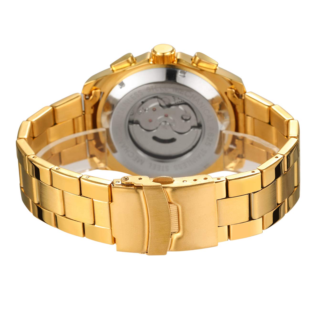 FORSINING Men's Waterproof Analog Quartz Watch Calendar Automatic Self-Wind Clock with Stainless Steel Belts Wristwatch, 1-Black and Gold, Quartz Watch