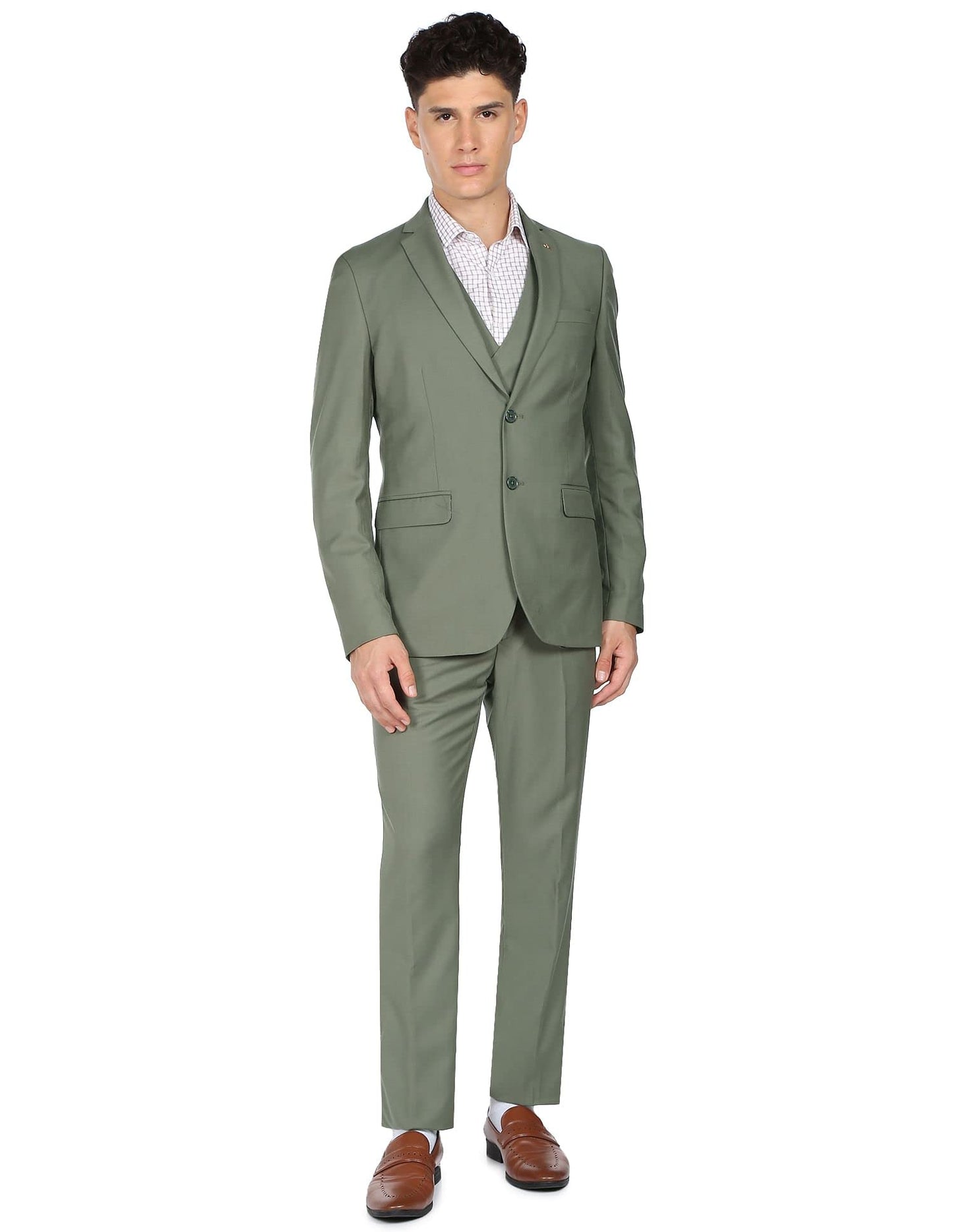Arrow Men Green Tailored Regular Fit Three Piece Suit