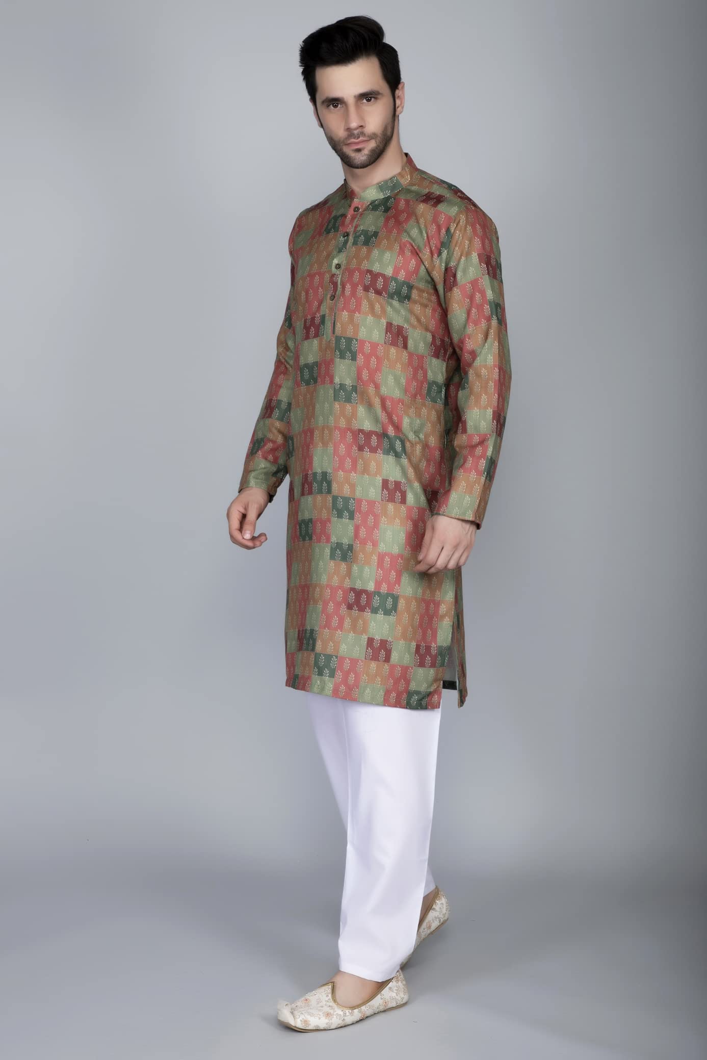 Ethluxis Men's Cotton Blend Printed Kurta Set (38, Multi)