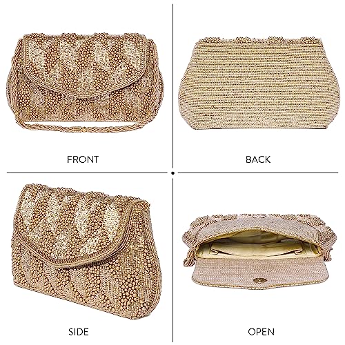 Peora Gold Clutch Purses for Women Handmade Evening Sling Handbag Stylish Bridal Fashion Clutch Bag for Girls (C158G)