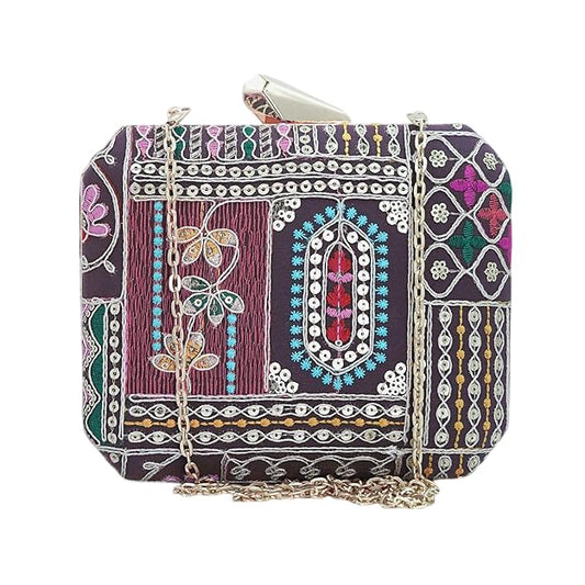 Artklim Light Purple Based Sequins And Threadwork Embroidery Clutch Bag for Women