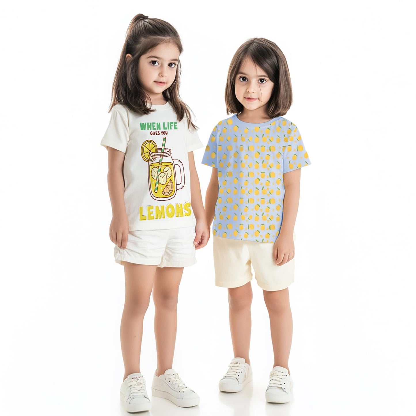 Nautinati Girls’ Mango and Lemon Print Cotton T-Shirts | Pack of 2 T-Shirts for 2 to 10 Years