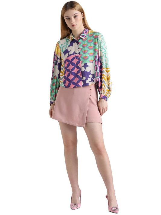 ONLY Women Printed Viscose Regular Fit Multicolor Shirt