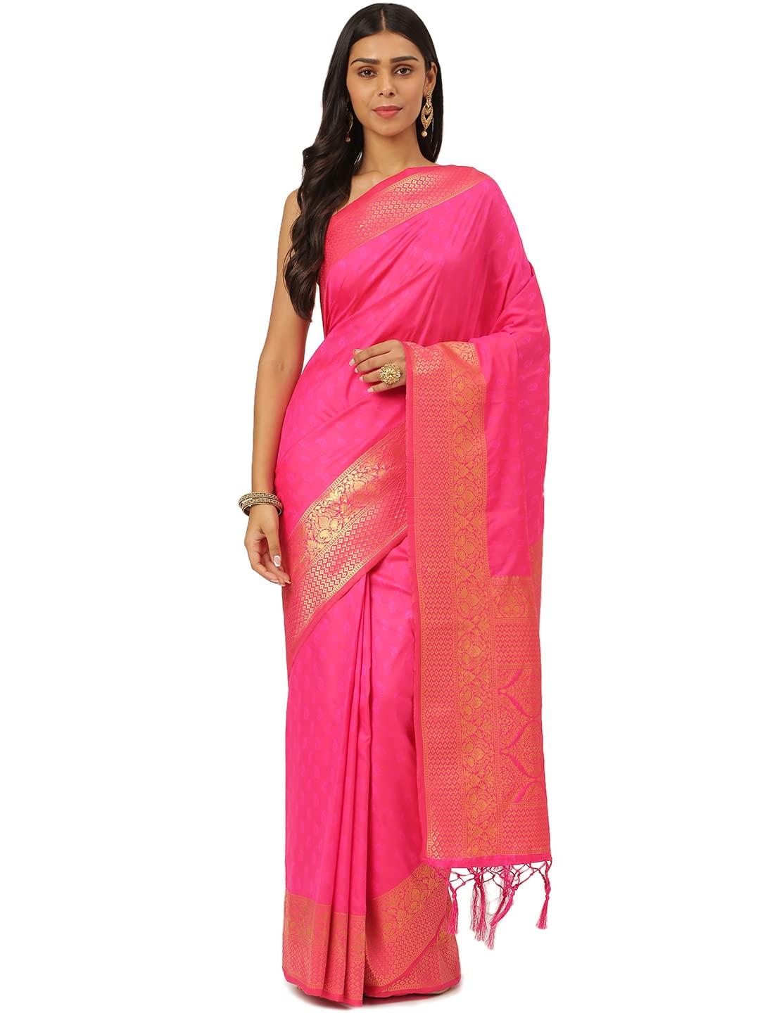 KARAGIRI Womens Banarasi Silk Pink Saree With Blouse Piece