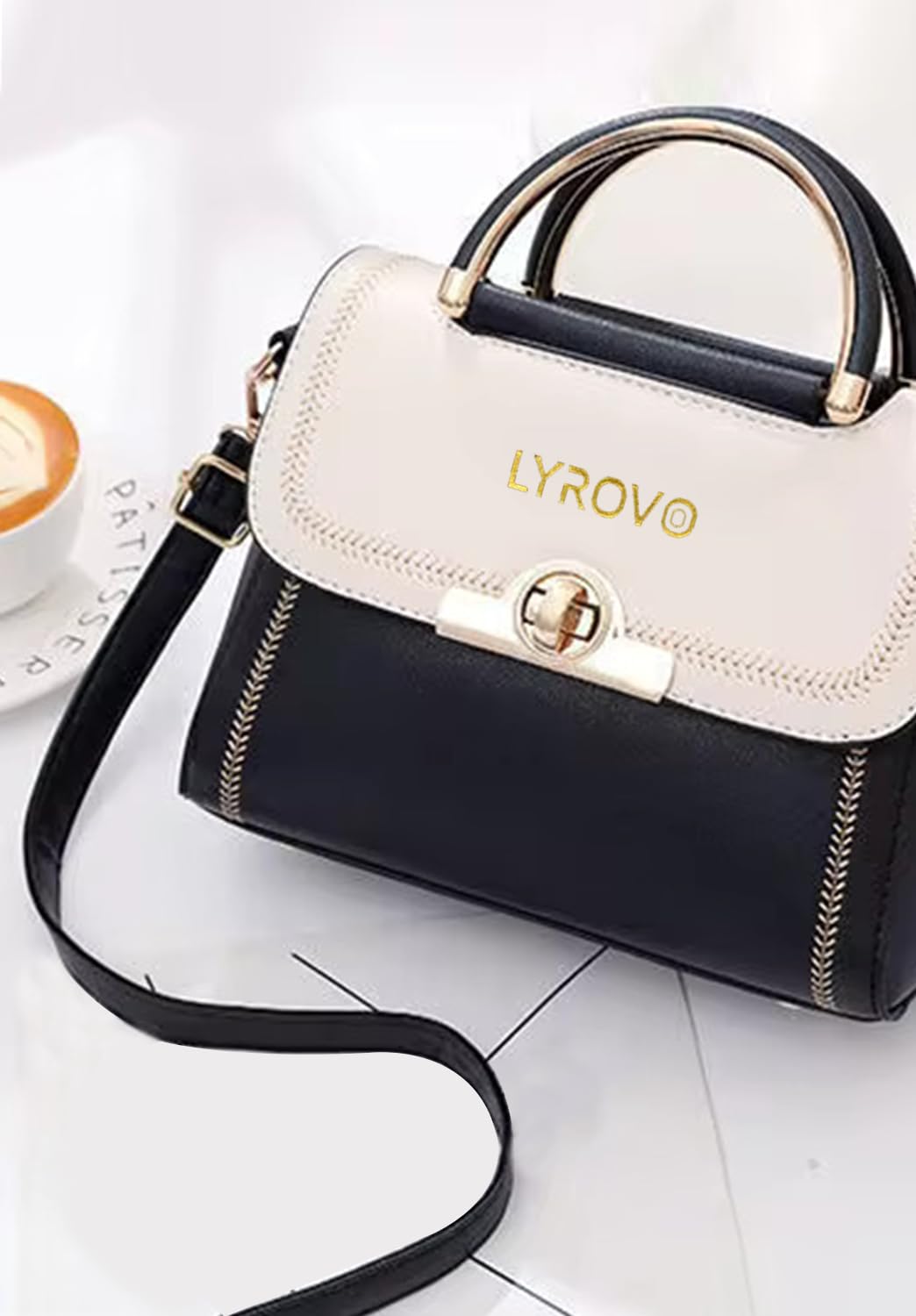 Lyrovo Women Sling Cross-body Handbag (BLACK+BEIGE)