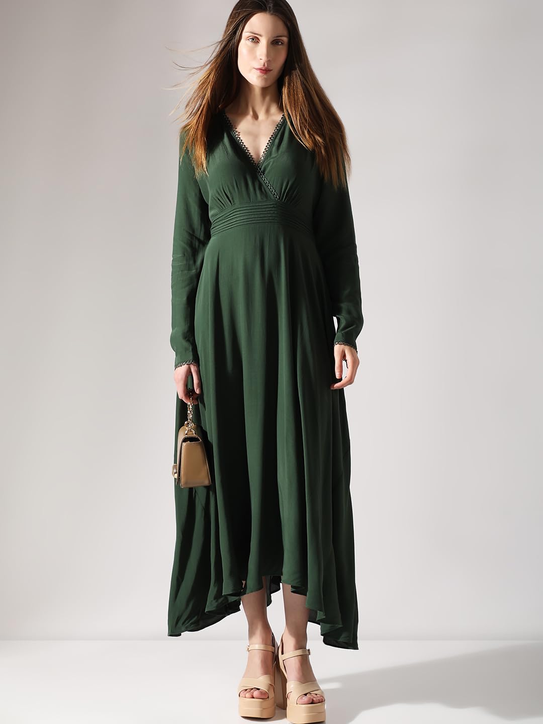 Vero Moda Women's Viscose Fit and Flare Maxi Dress (9010023-Duffel Bag_Duffel