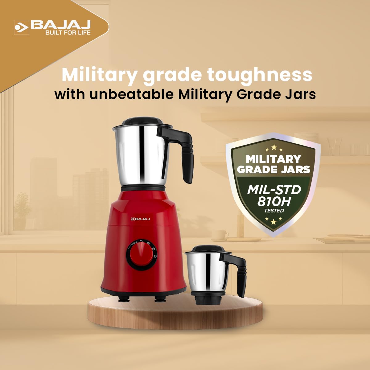 Bajaj Military Series Rex 750W 4 Jar Mixer Grinder | DuraCut Blades | 2-In-1 Function Blade In Dry Jar | 2 Yrs Warranty 【Red/Black】