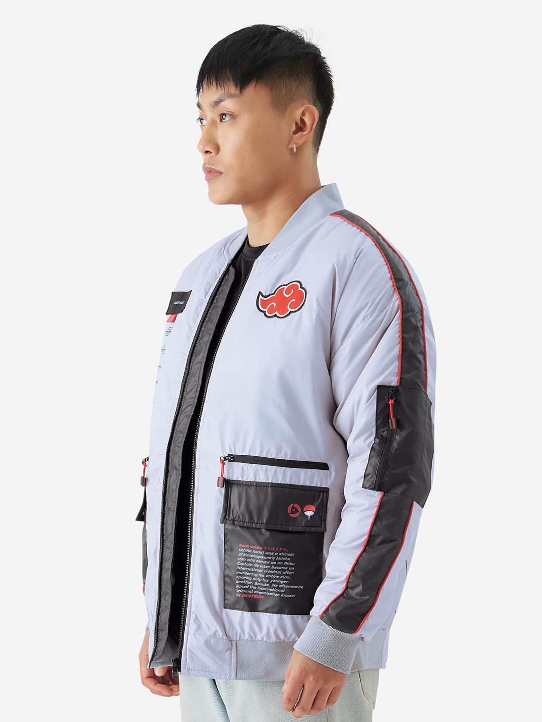 The Souled Store Naruto: Uchiha Itachi Men and Boys Long Sleeve Zipper Front Polyester Grey Anime Graphic Printed Regular Fit Racer Jacket Naruto Netflix Tv Show Anime Cartoon Jackets Outerwear