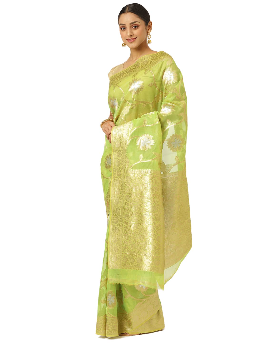 KARAGIRI Womens Organza Silk Green Saree With Blouse Piece