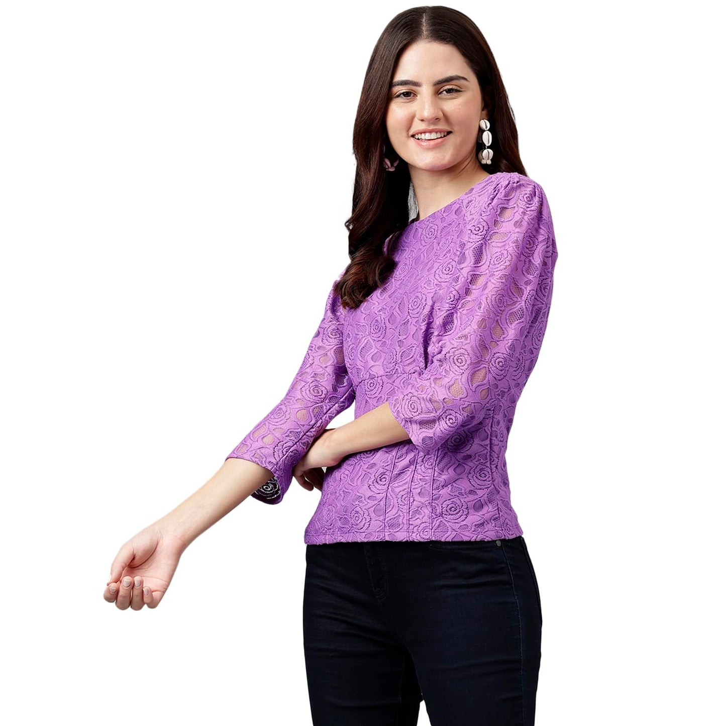 Latin Quarters Women's Lavender Solid Nylon Stretch Knit Top_M
