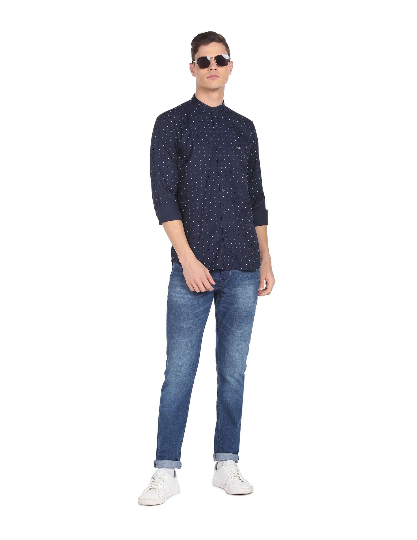 Arrow Men Navy Mandarin Collar Paisley Print Casual Shirt(ASAESH1303,Navy,39)