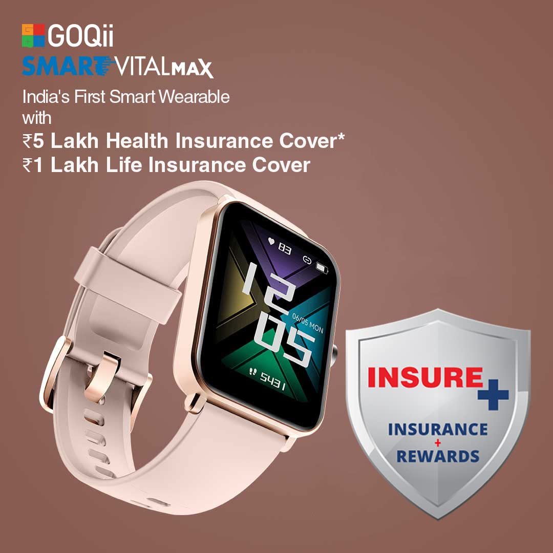 GOQii Insure+ 5 lakhs Health Insurance with Smart Vital Max (Pink) and 3 Months Personal Coaching