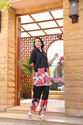 JISORA Women's Russian Silk Co-ord Set 9RCS3232-M Black M