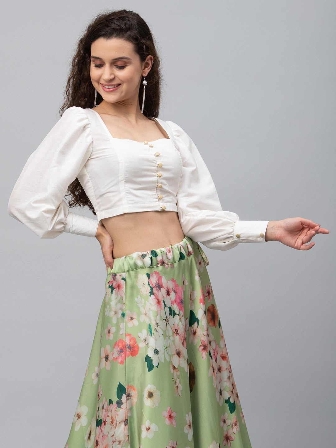 studio rasa Plus Size Silk Blend Button Down Shirt Style Readymade Saree Blouse for Women's Fitted Casual Party (Tpwc22125-2Xl_Bl_White_2XL)