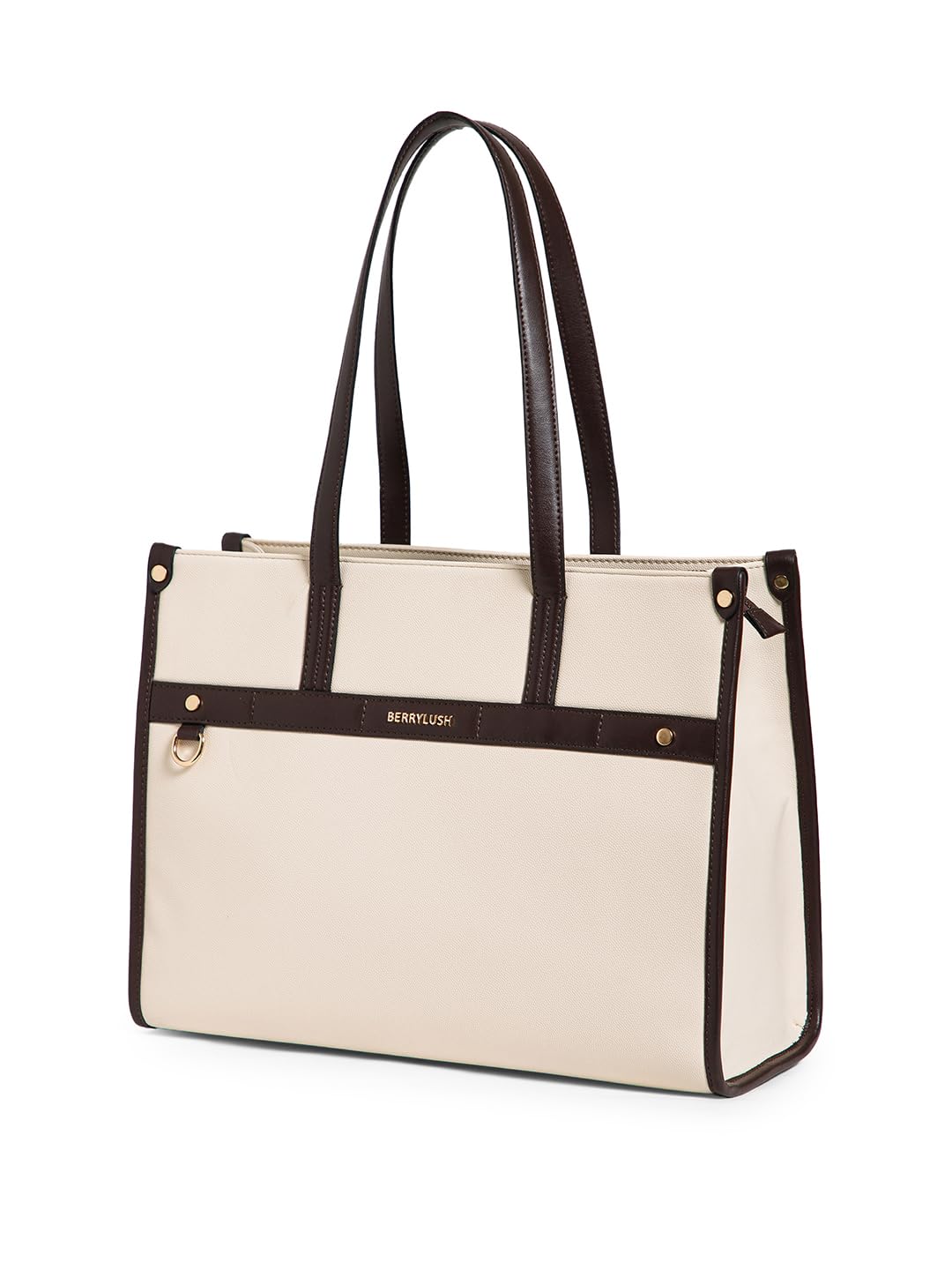 Berrylush Women Beige Solid Shoulder Bag | PU Synthetic Leather Two Handle Handbag | Spacious Zip Closure Tote with Inner Pockets | Stylish Casual & Office Use Bag