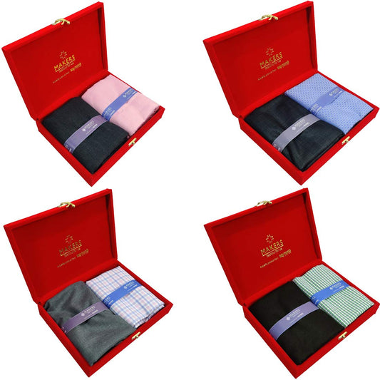 Raymond Fabrics Makers Men's Poly Cotton Combo of Unstitched Plain Shirt and Trouser Fabric Set - Gift Pack (Multicolour, Free Size)- Set of 4