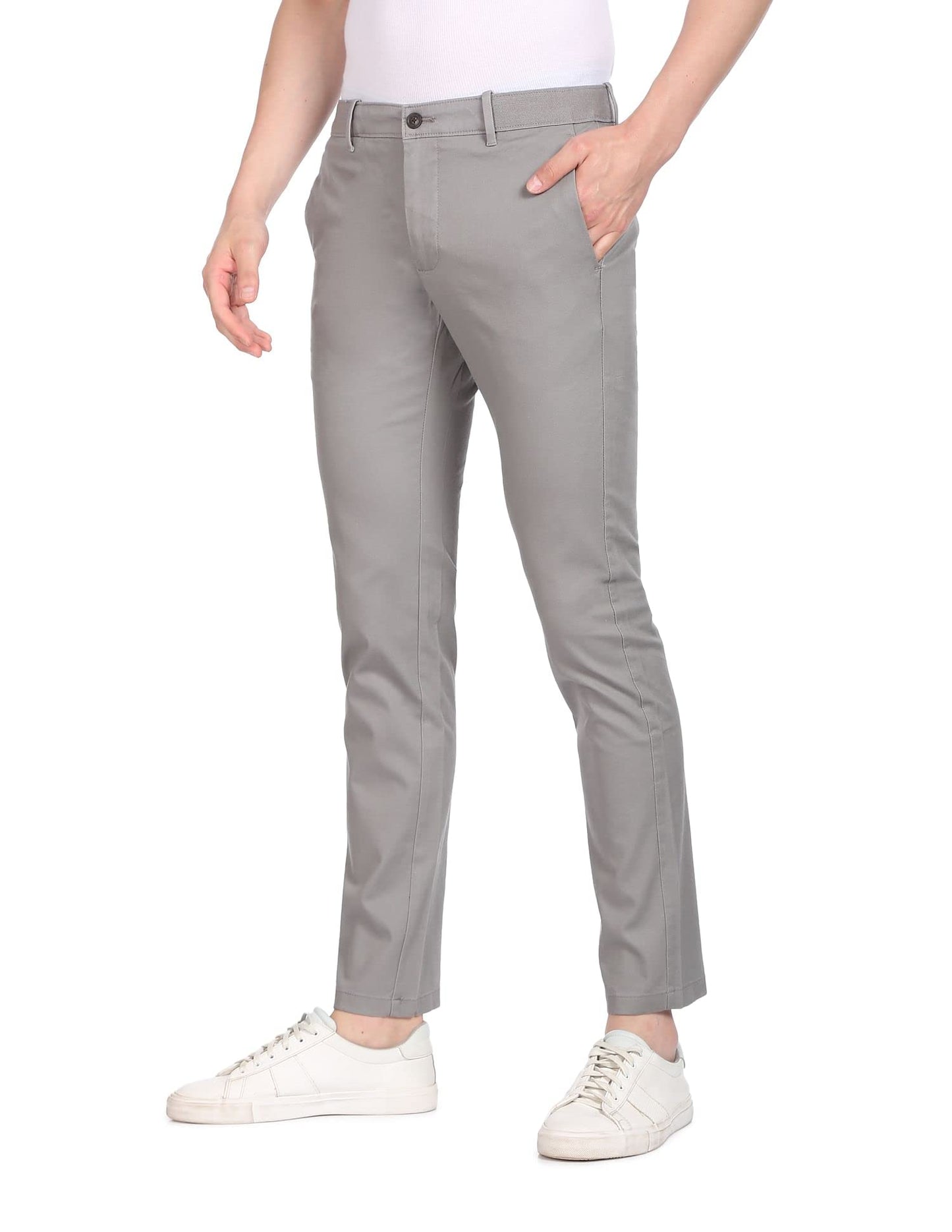 Arrow Men's Solid Slim Fit Acrylic Casual Trouser Grey