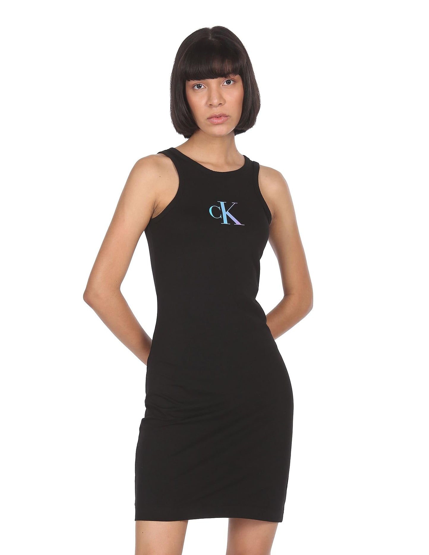 Calvin Klein Women's Cotton Bodycon Dress Above The Knee Casual J20J219641BEH_Ck Black L