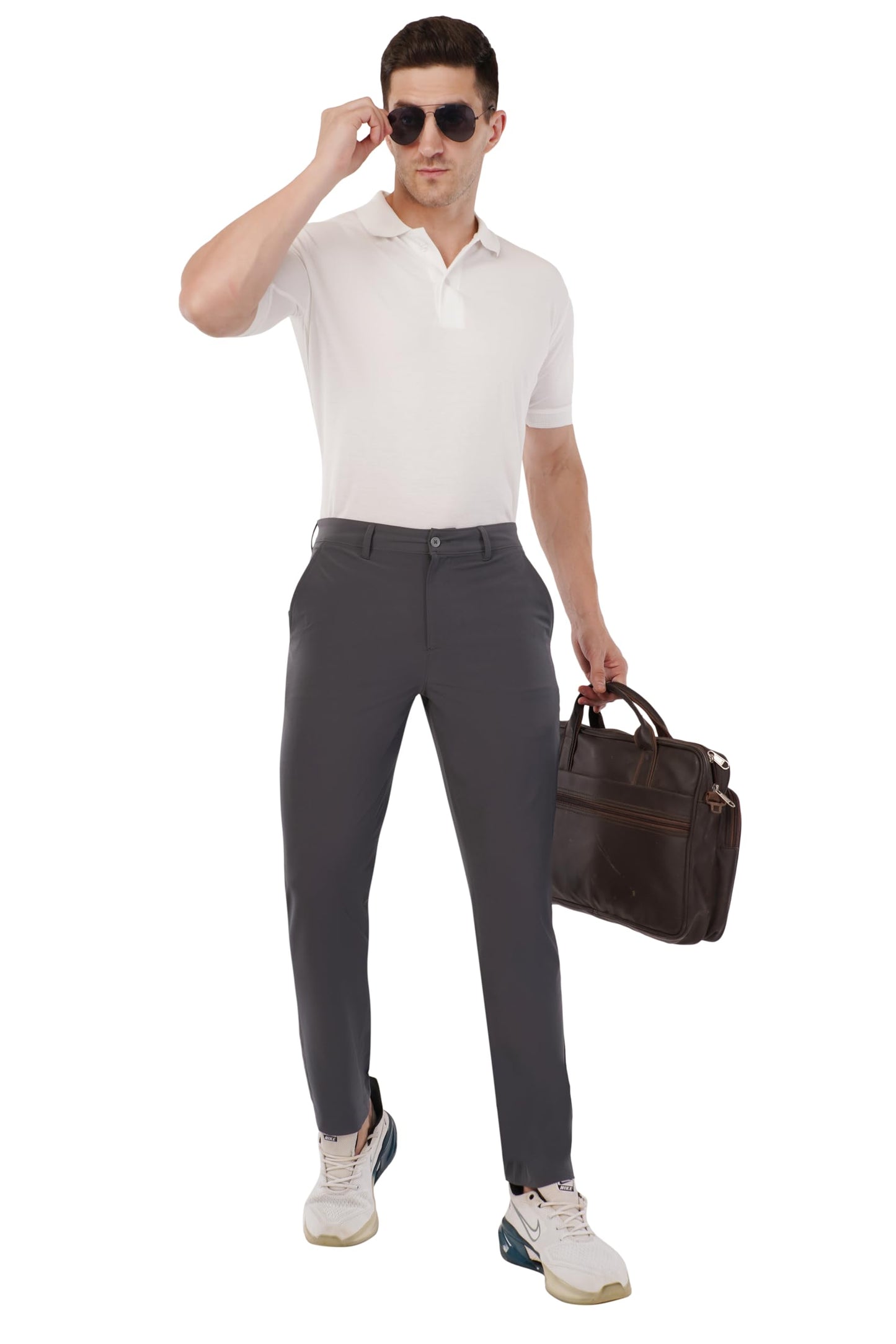 SaintX Men's Premium 4-Way Stretchable Formal Summer Pants | Stylish Slim Fit Multi-Purpose Athleisure Trousers | Business Casual Office/Anytime Wear | Ultra Soft Feather Touch Sunscreen Fabric