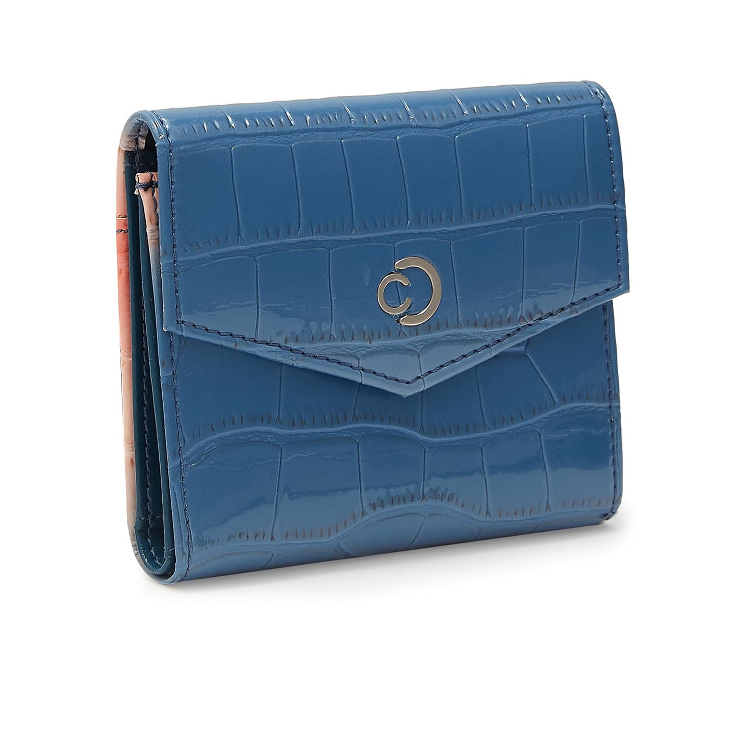 Caprese Eva Women’s Flap Over Wallet, Small | Stylish Faux Leather Wallet with Secured Button Closure | Single Compartment & Card Slots | Elegant Design for Casual & Special Occasions (Navy)