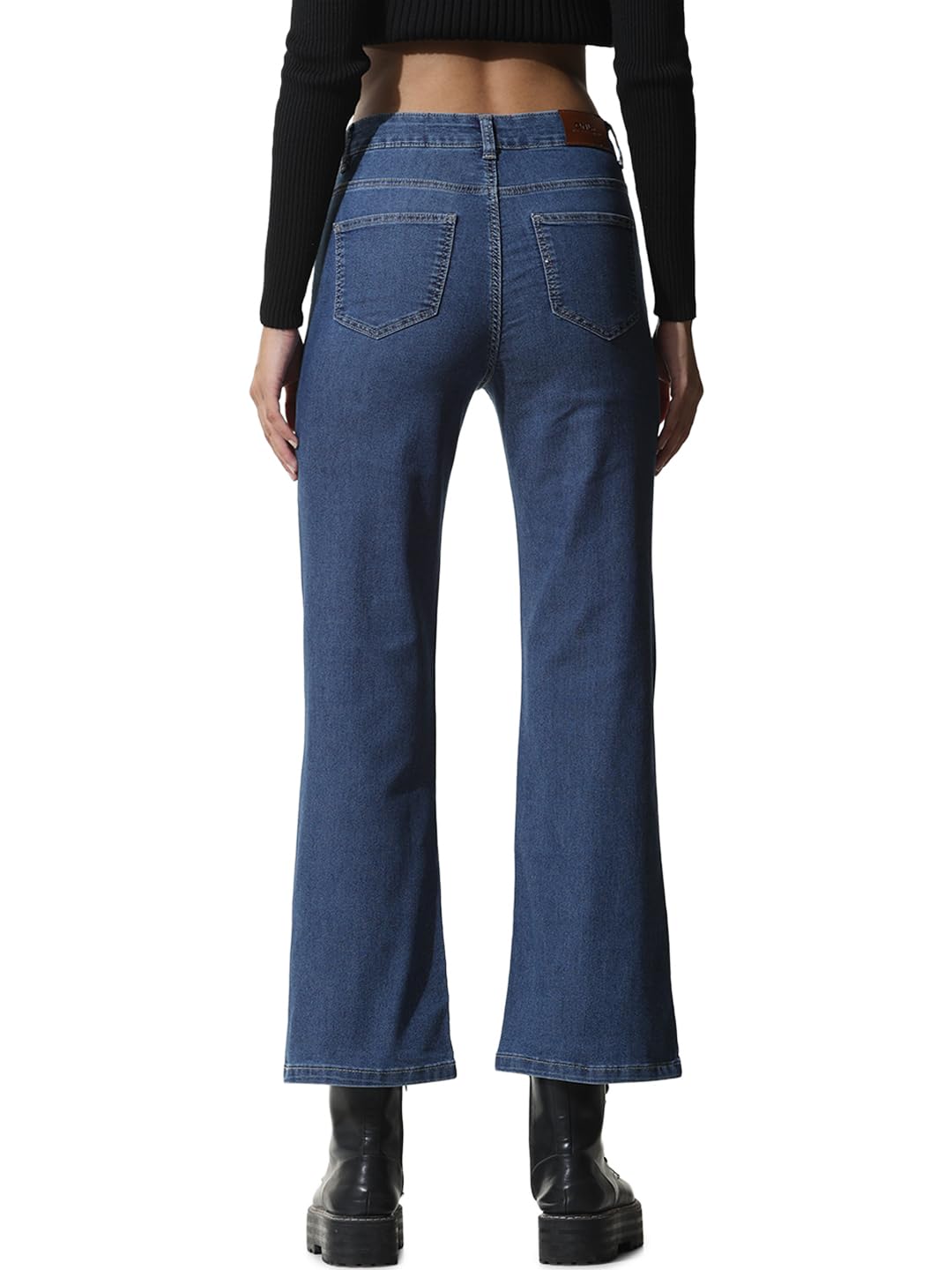 ONLY Women Solid Blue Cotton Flared Mid Rise Jeans