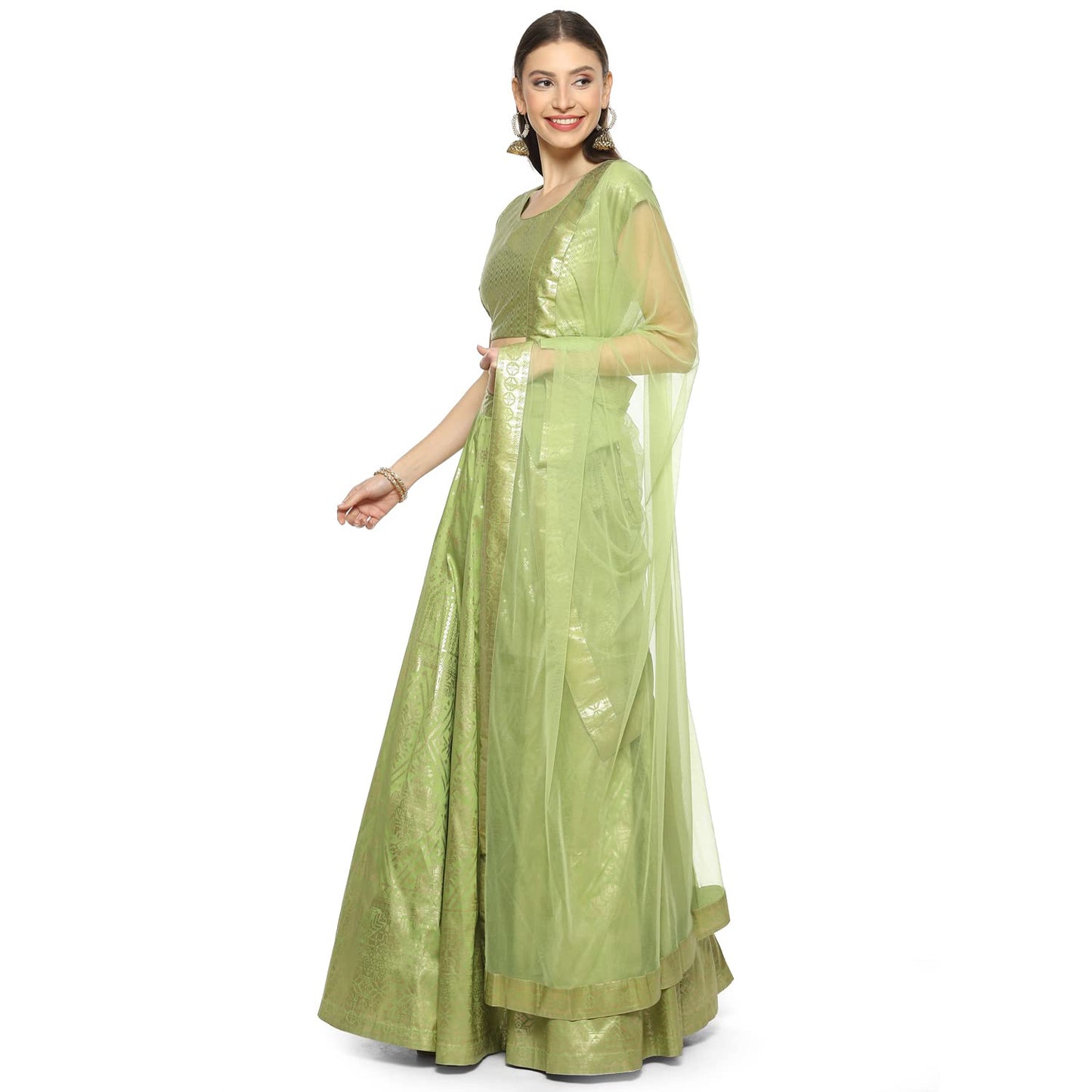 BIBA Women Poly Tafetta Lehenga Choli Readymade Light Green 3Xl