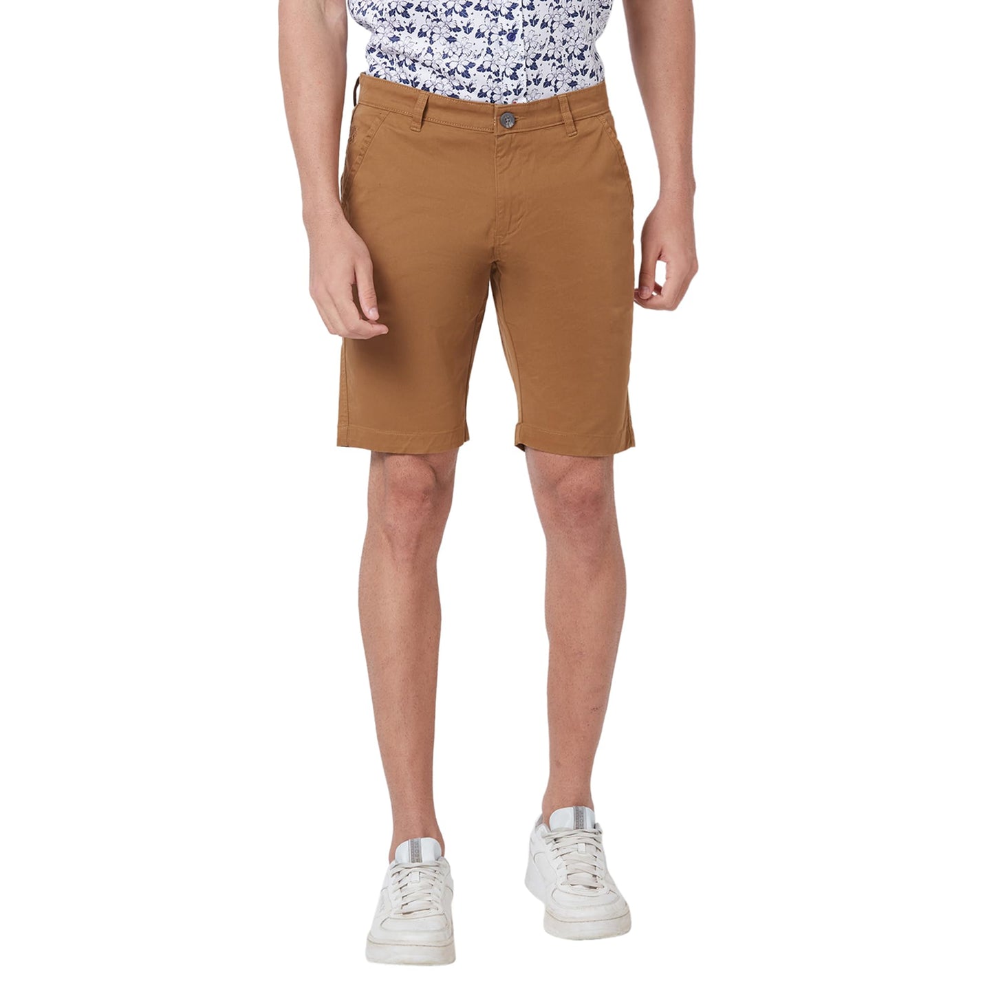 Giordano Men's Mid Rise Slim Fit Solid Knee Length Cotton 4 Pockets Khaki Chino Shorts