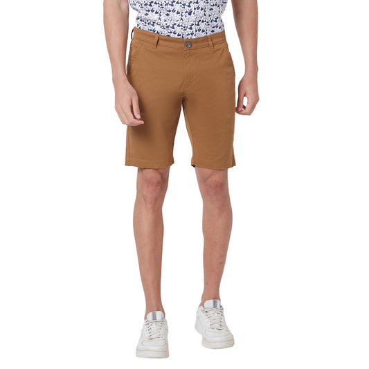 Giordano Men's Mid Rise Slim Fit Solid Knee Length Cotton 4 Pockets Khaki Chino Shorts