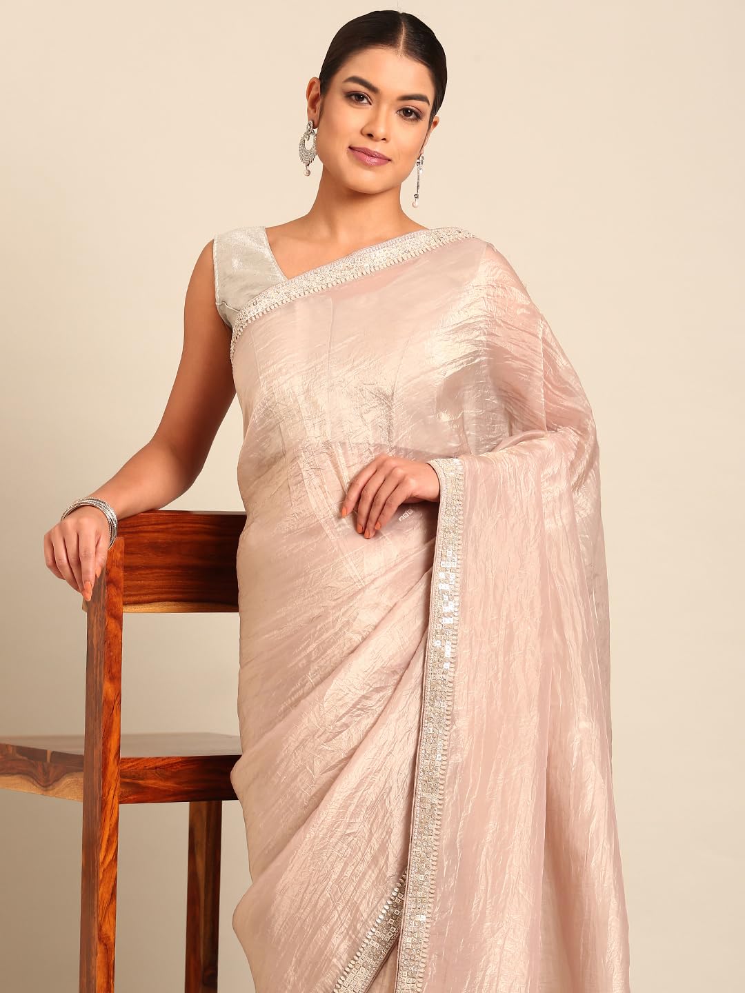 MOHEY Fawn Organza Embroidery|Stone Work Saree for Women