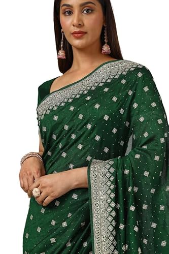 Soch Womens Green Tussar Embroidered Saree With Stone Work
