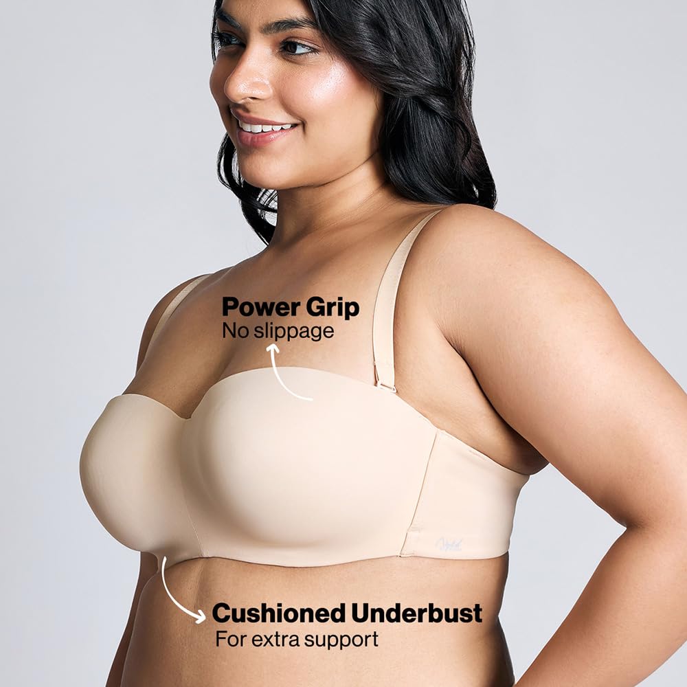 NYKD (NYB027 Padded & Wired Ultimate Multiway Strapless Bra for Women | Anti Slip Bra with Seamless Neckline & Soft Detachable Straps - Sand