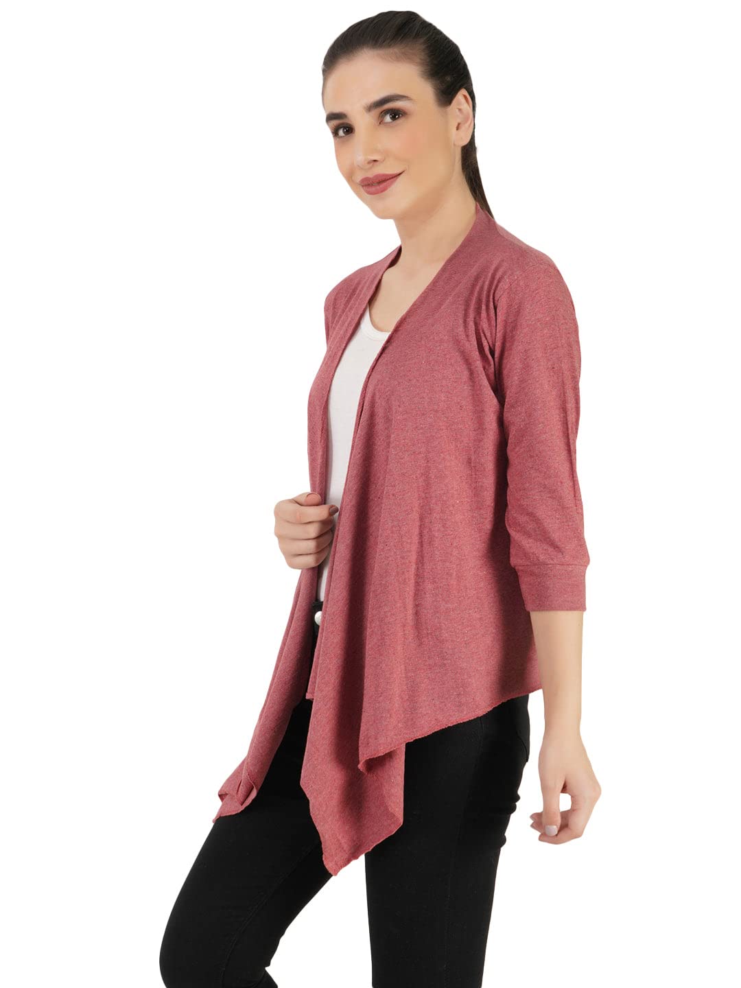 Amazon Brand-Nora Nico Women's Cotton Red Melange Waterfall Shrug, Small