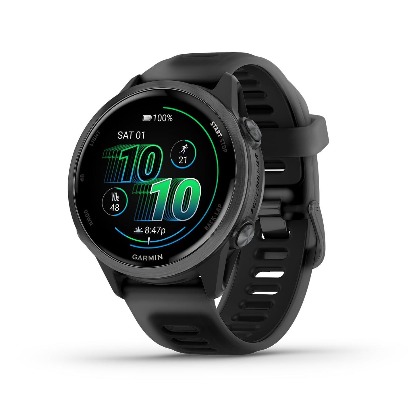 Garmin® Forerunner® 570, 42mm, Advanced GPS Running and Triathlon Smartwatch, AMOLED Display, Training and Recovery Features, Slate Gray Aluminum with Translucent Black/Black Band