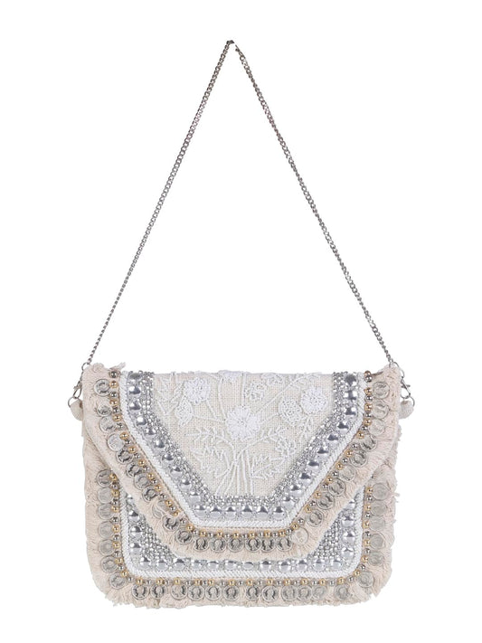 SWISNI White white banjara boho bag II Women's Traditional Designer Clutch For Women & Girls II Banjara Boho bag