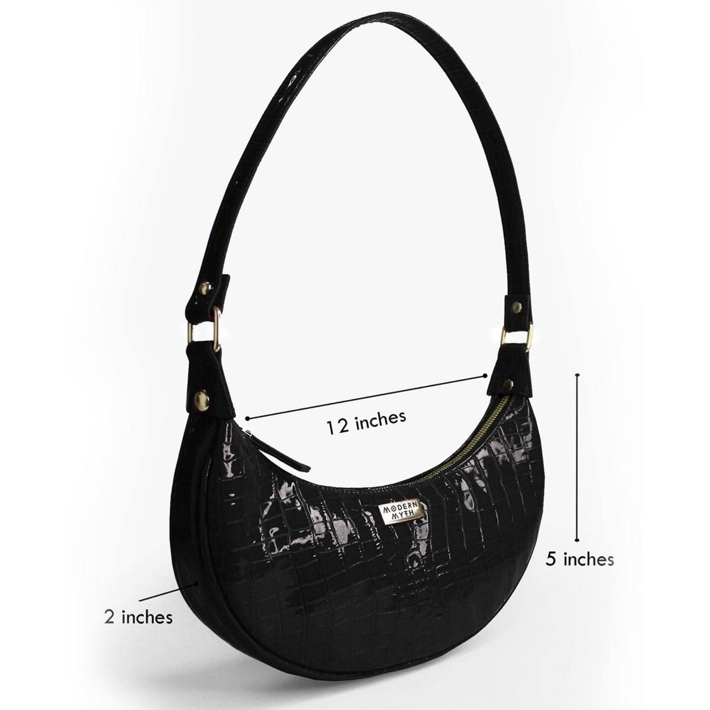 Modern Myth Black Croco Half Moon Shoulder Bag for Girls & Women