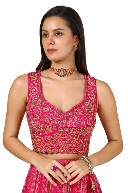 Soch Womens Fuchsia Viscose Blend Ethnic Motifs Ghagra Choli With Beads