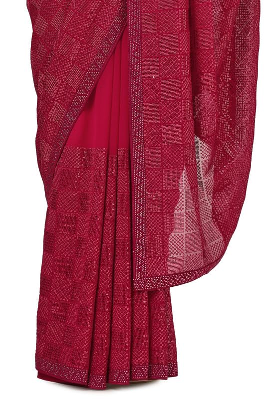 Soch Womens Fuchsia Georgette Embellished Saree With Sequins