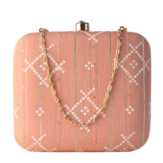 Artklim Pink Box Shaped Clutch With Golden String