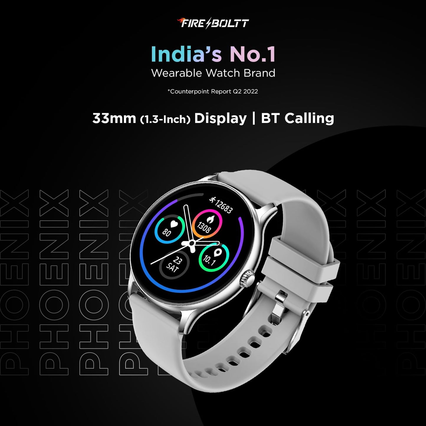 Fire-Boltt Phoenix Smart Watch 1.38” HD Display, Bluetooth Calling, AI Voice Assistant, 120 Sports Modes, IP67 Waterproof, SpO2 Monitor, Smart Watch for Man & Woman- Grey