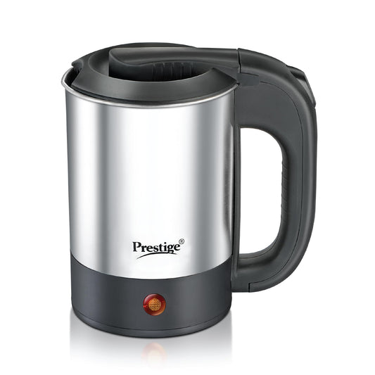 Prestige Stainless Steel Electic Travel Kettle 0.5 L V2 (0.5 L with Concealed Element), 700 Watts, Silver