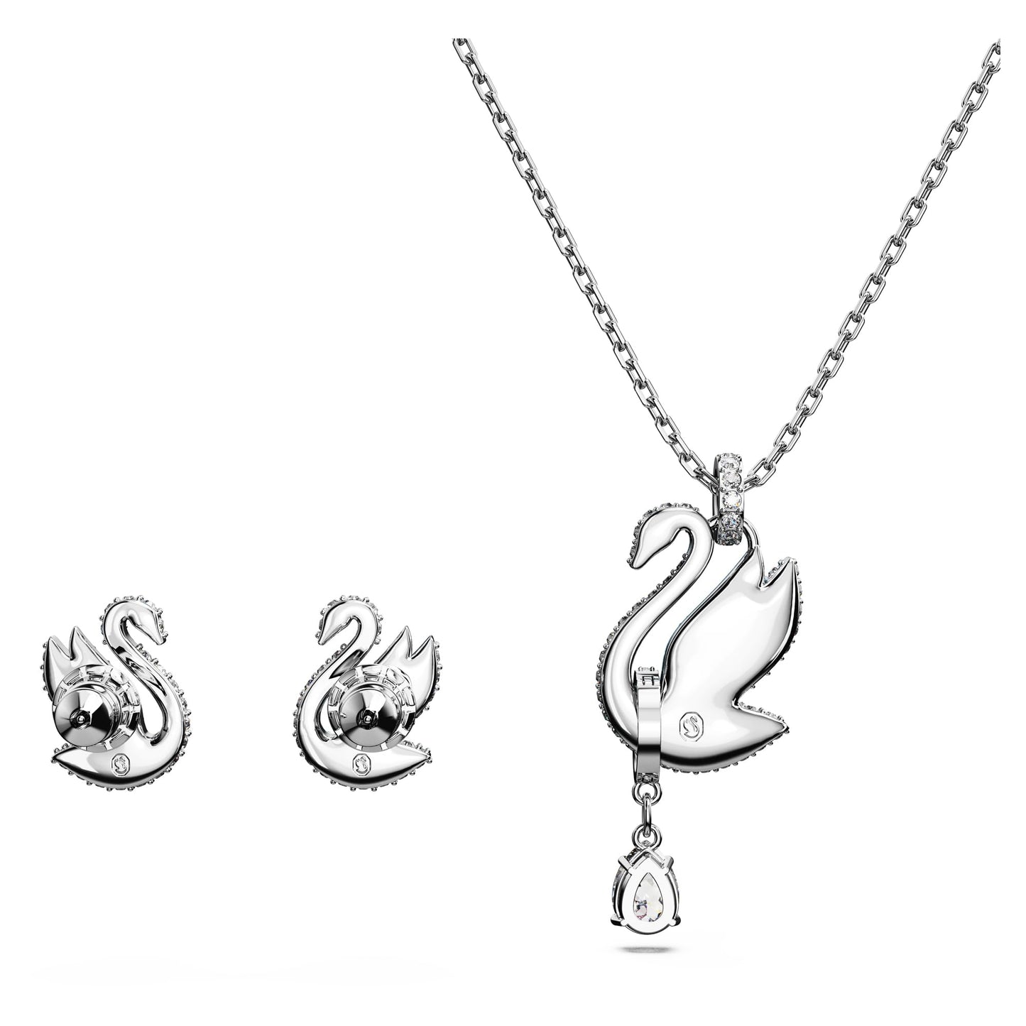 Swarovski Iconic Swan Pendant and Earrings set, Swan, Blue, Rhodium plated