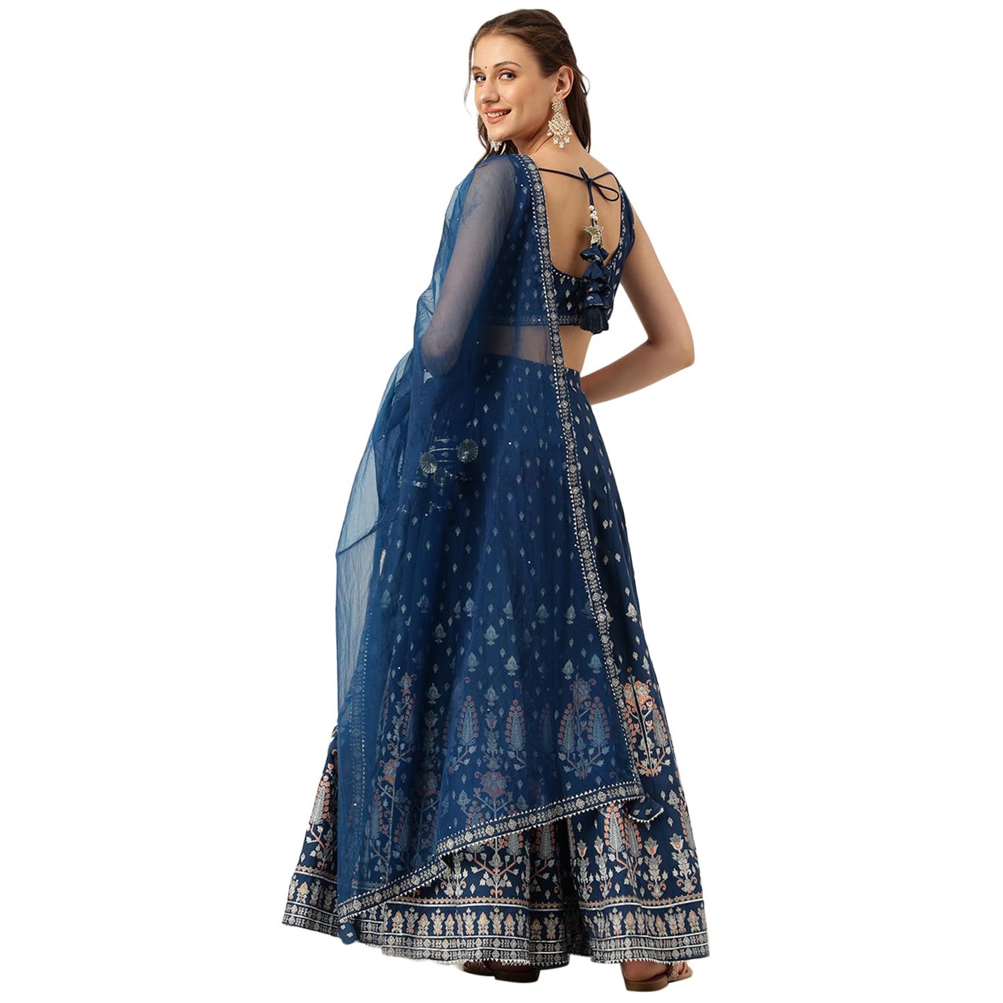 Divena Blue Rayon Flared Lehenga Choli Set with Organza Dupatta