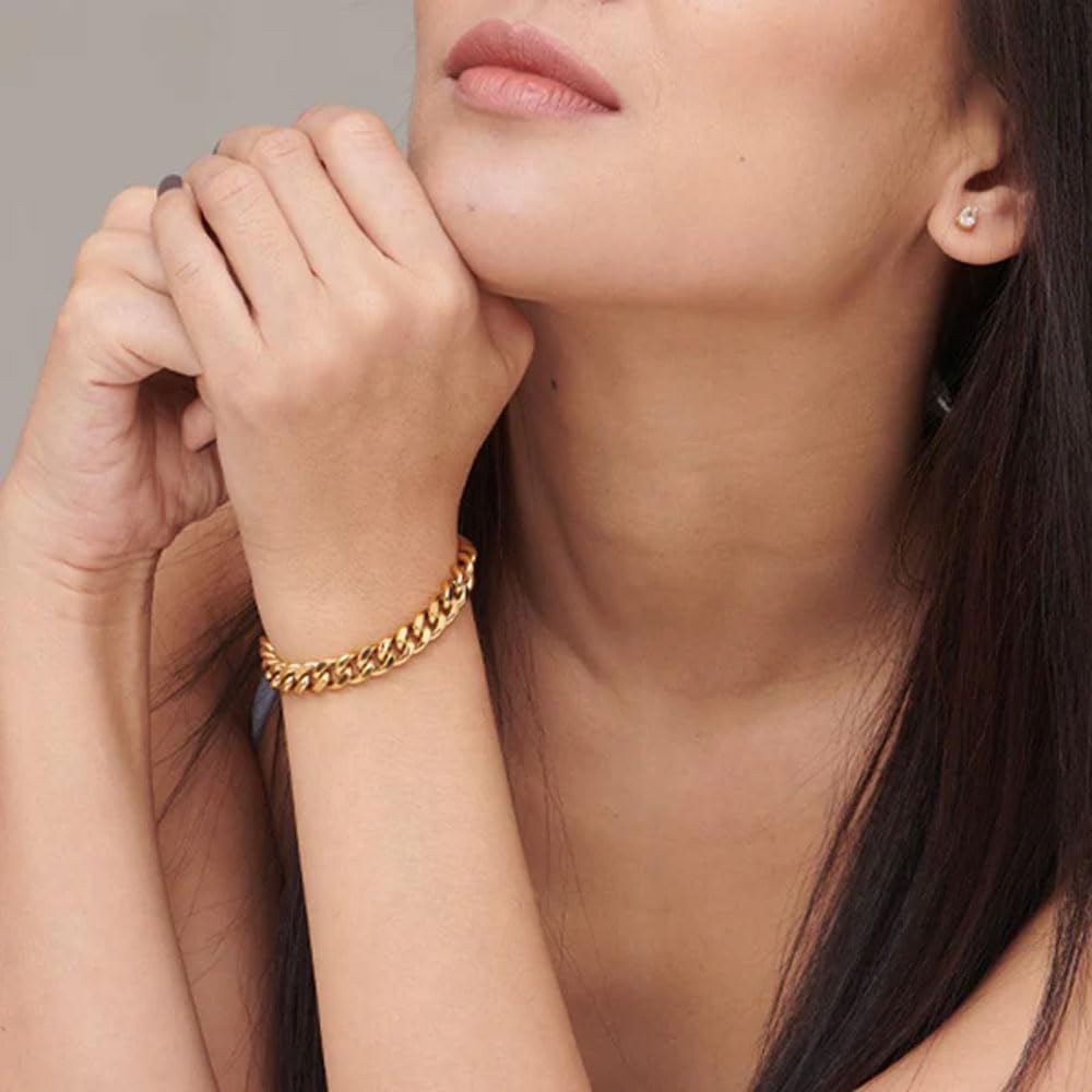 PALMONAS Chunky Medium Bracelet for Womens - Waterproof & Anti-Tarnish, Gift for Girls & Women