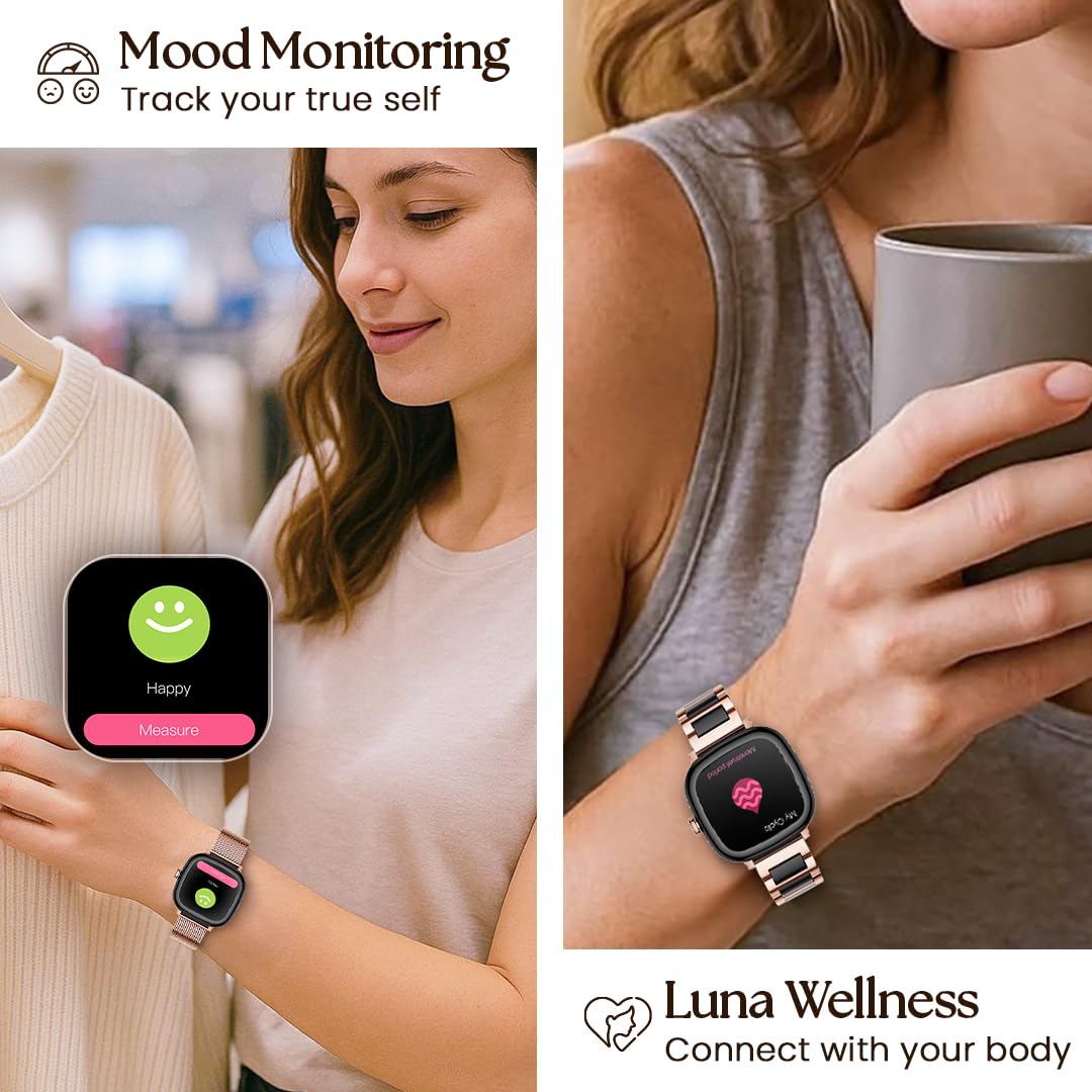 Titan AiRA 1.70" AMOLED Metal Case Square Display Smart Watch With Silicone Strap Stress Monitoring,1000 Nits, Functional Crown, AI Enabled,IP68 Water resistant Upto 5 Days Battery - Rose Gold+Ceramic