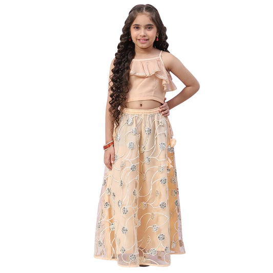 BIBA Girls Polyester Flared Solid Lehenga Set (KW4605EAW22OWHT_Off White_6 7 Years)