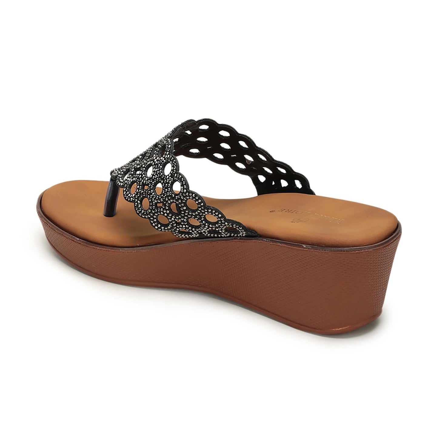 Marc Loire Women’s Embellished Slip-On Comfortable Flatform Heel Fashion Sandals (Black, UK Footwear Size System, Adult, Women, Numeric, Medium, 8)